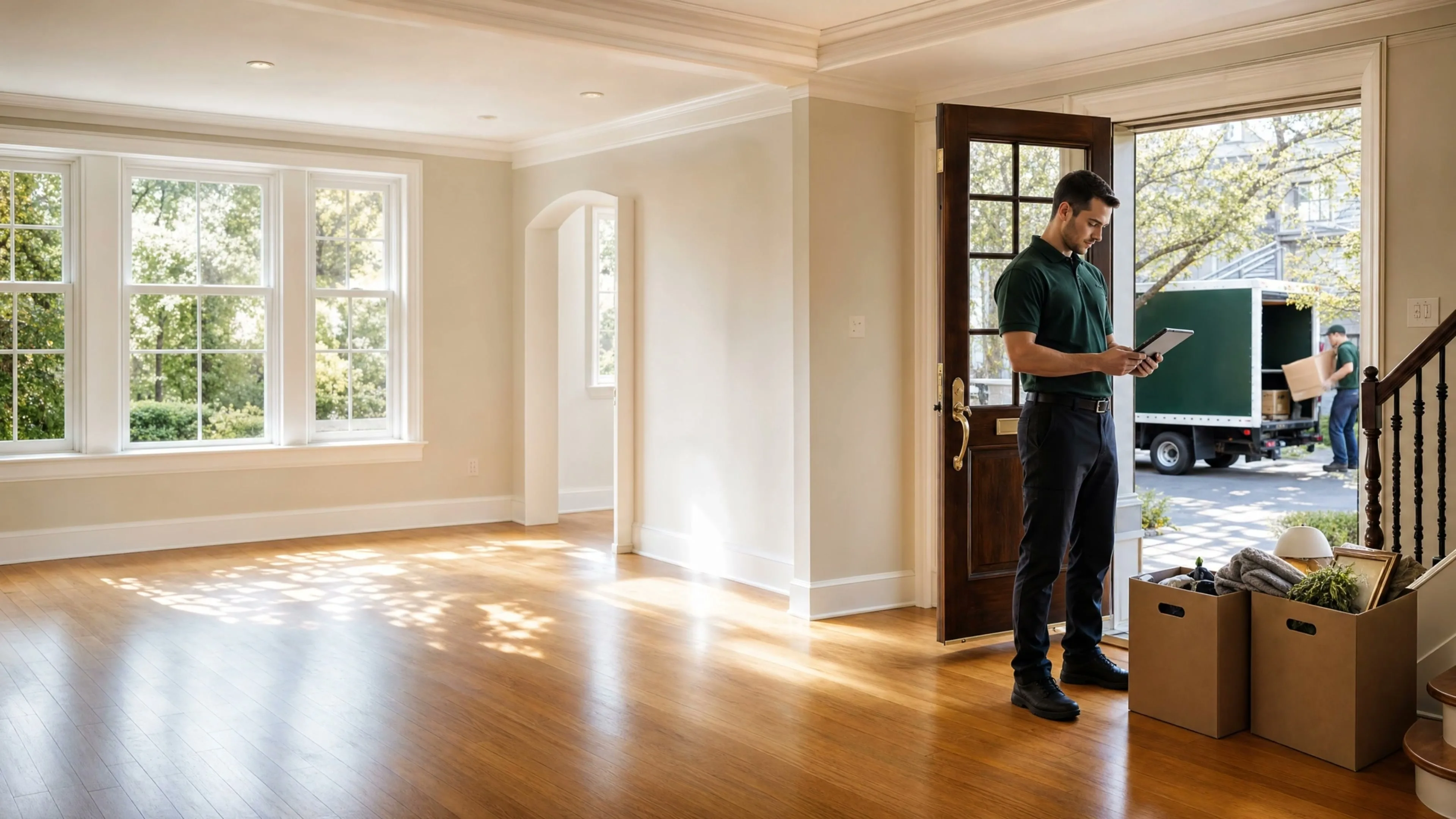 Same room fully cleared and broom-swept after Signature Haul cleanout